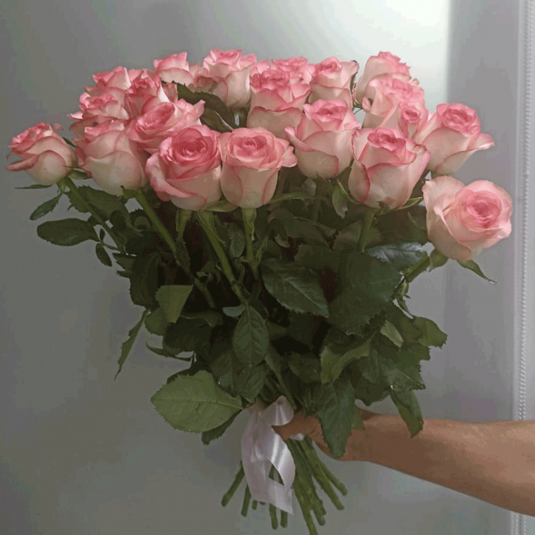 21 нежно-розовая роза, лента в Армянске