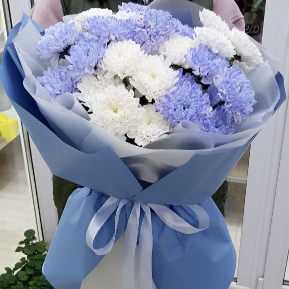 7 белых и голубых хризантем  в Армянске