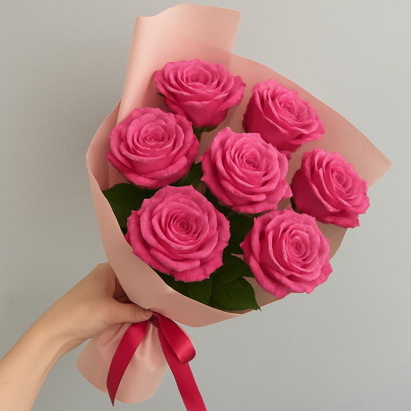Стильный букет 7 розовых роз в Армянске
